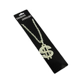 SP-Dollar Necklace(N) displayed on a black card, featuring a sparkling dollar symbol pendant.